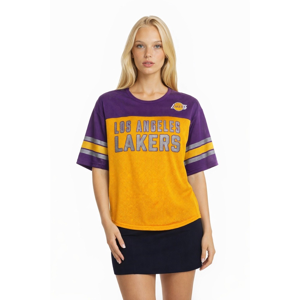 G-III 4Her LA Lakers Jersey Women's Size‎ Large Mesh Sequin Shirt Purple Gold